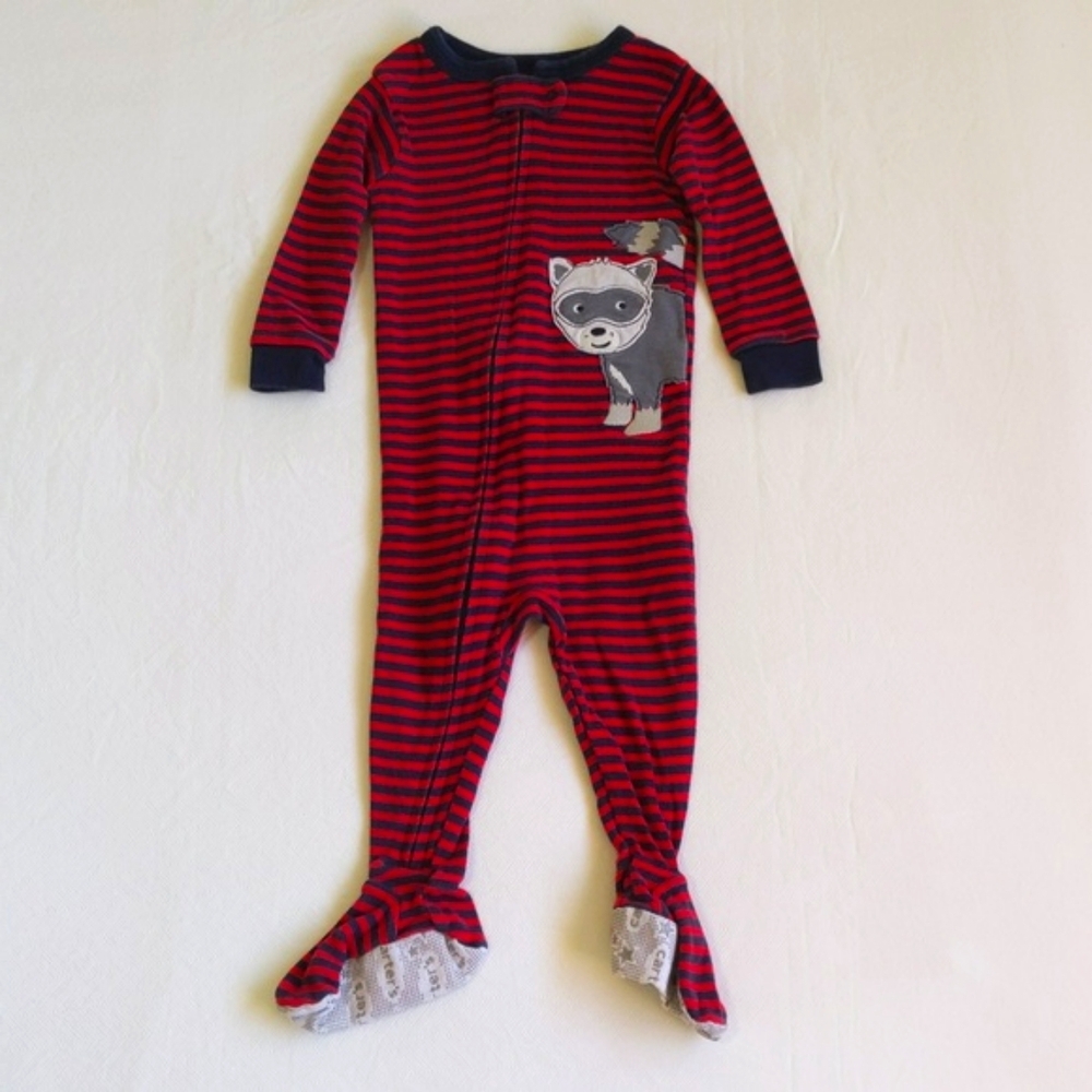 carter's raccoon stripes cotton zipper footie sleeper pajamas 9 months baby boy